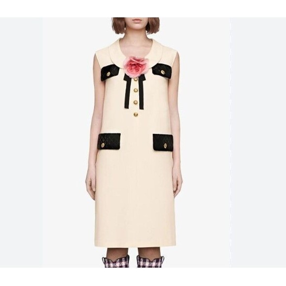 NWT. $3600 GUCCI Floral-appliquéd cady mini dress Sz XXS Ivory - Picture 7 of 16